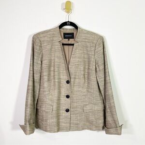 Lafayette 148 Marled Beige Tan Cotton Linen Blend Tweed Blazer Jacket